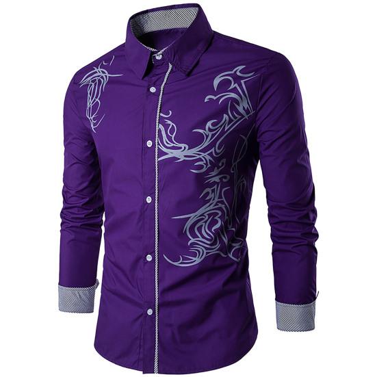 Men Shirt Turn-down Collar Single-breasted Slim Fit Ethnic Style Spring Shirt for Daily Wear