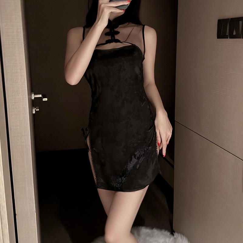 Sex Lingerie Sexy Cheongsam Vintage Uniform Seduction Side Open Straps Passion Cosplay Suit Female