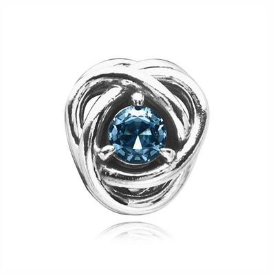 790065C09 March Birthstone Sea Aqua Blue Eternity Circle Silver Charm