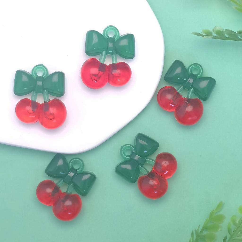 Hot Selling 100Pcs/Bag Acrylic Plastic Cherry Fruit Charms Pendants DIY Bracelet Earrings Jewelry Accessories Handmade Materials