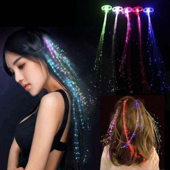 LED Light Up Braid Luminous Fiber Optic Hairpin Decor for Halloween Party