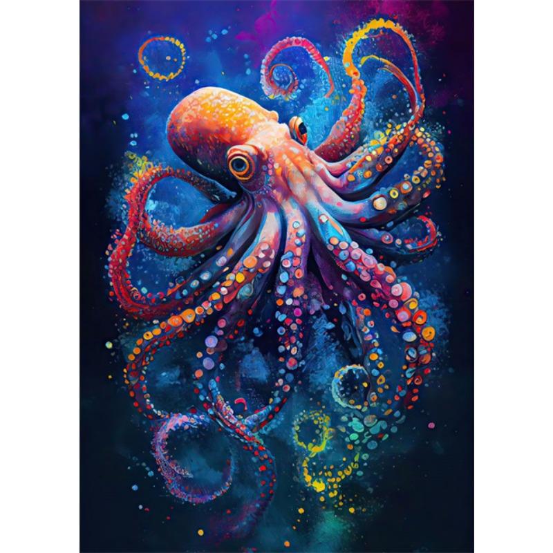 Abstract Octopus Art Canvas Painting Metallic Octopus Posters and Perints Marine Animal Wall Art Pictures for Living Room Decor