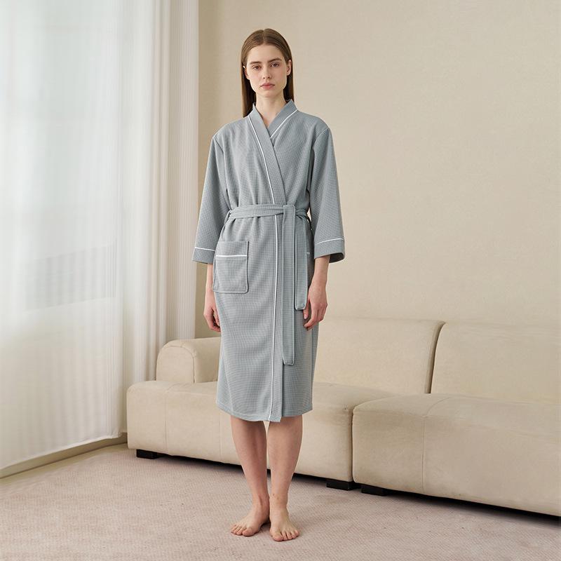 Accappatoi Waffle per Coppia Primavera/Estate: Pigiama Yukata Taglie Forti da Uomo e da Donna, Ampio, Assorbente, Traspirante per Tutte le Stagioni.