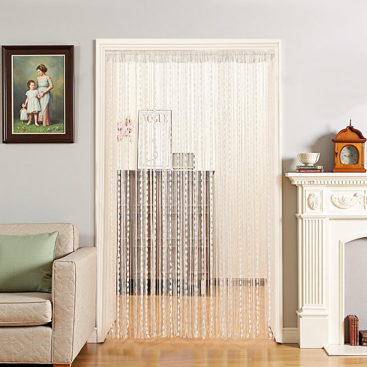 

Новый стиль Зашифрованный Декорированный помпонами Карниз для штор Дверная штора Разделительная штора Гостиная Столовая Декоративная штора 100*200cm（1pc） белый