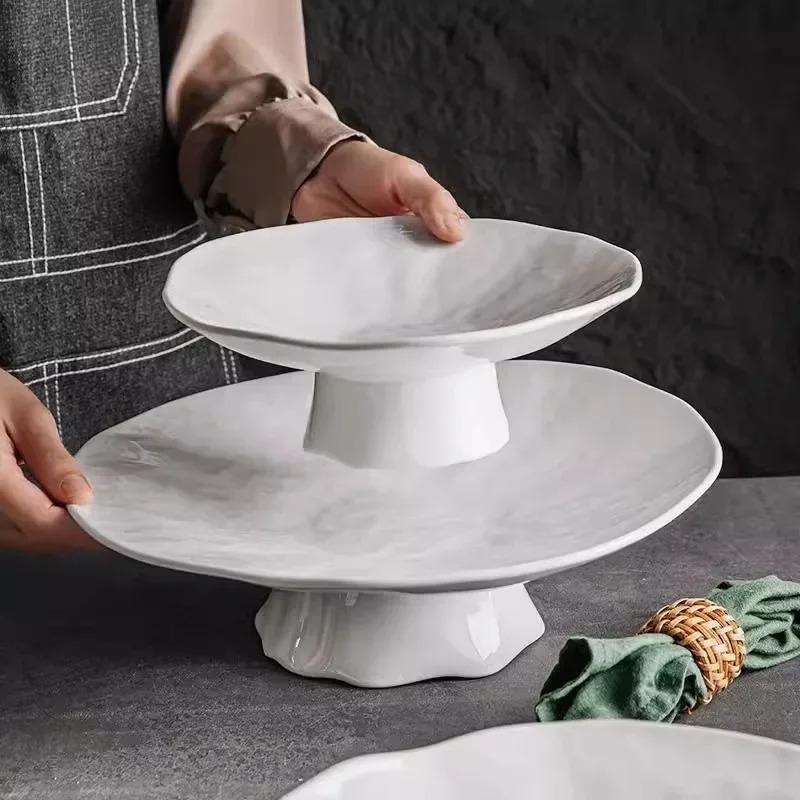 Ceramic Plate High Footed Dessert Plate Snack Plates Salad Plates Pasta Dish Serving Plate Molecular Cuisine Kitchen Tableware