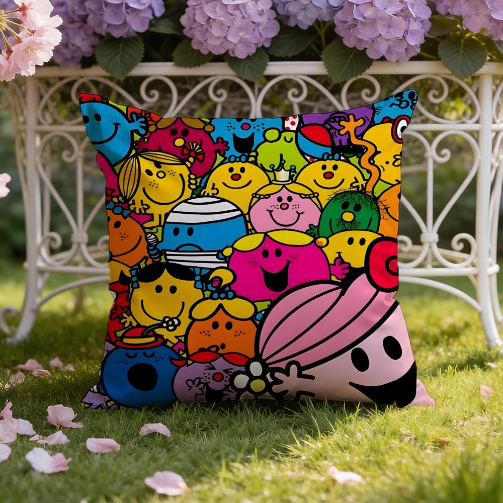 Cartoon Mr. Men and L-Little Miss Cushion Cover Home & Car Dual-Scene Pillow Cover: Reversible for Premium Comfort