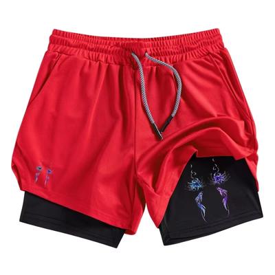 2-in-1 Shorts für Herren, Athletisch, Schnelltrocknend, Atmungsaktiv, Mit Handytasche, Handtuchschlaufe, Trainings-Laufshorts RL0520