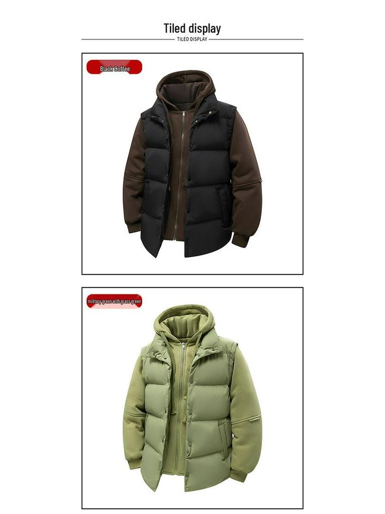 Unisex Color Block Cotton Jacket: Warm Hooded Coat for Autumn/Winter