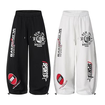Y2K American Hip-hop Goth Print Drawstring Wide Leg Sweatpants Loose 90s High Street Sports Trousers Floor Length Pants