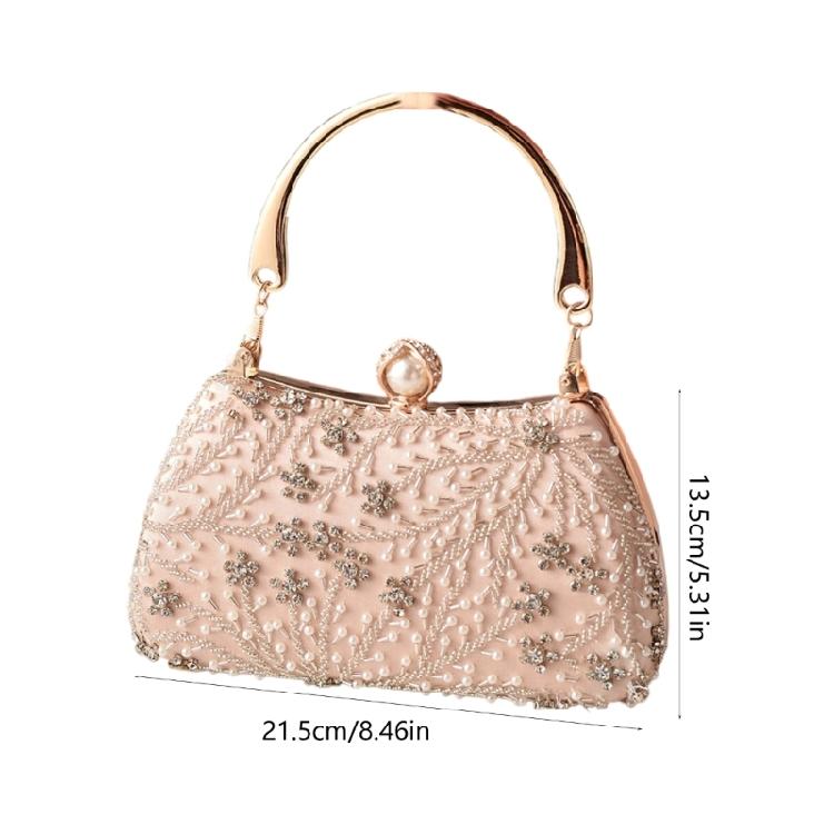 Women's Top Handle Handbags,Pearls Evening Clutches Purse with Chain Shoulder Bag for Party Prom Wedding Cocktail Club