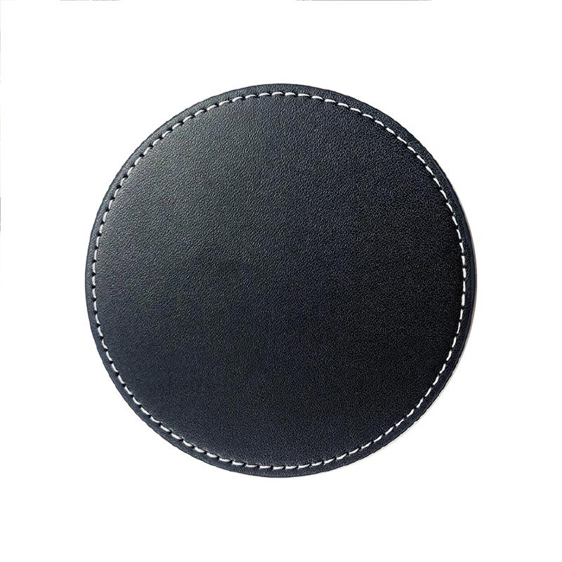 Custom PU Leather Tea Coasters with Hand-Sewn Edges and Insulation Pad, Featuring Your Enterprise Logo.
