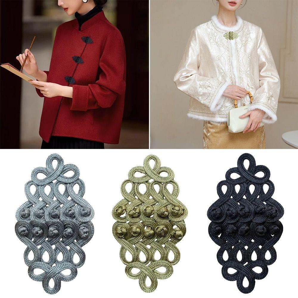 Golden Silk Uniform Knot Button Large Size Fastener Type Baroque Frog Fastener Hand Made Knot Style Frog Fastener