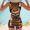 Women Plus Size Square Neck Wide Straps One Piece Swimsuit Halloween Black Cat Pumpkin Printed Boyshort
