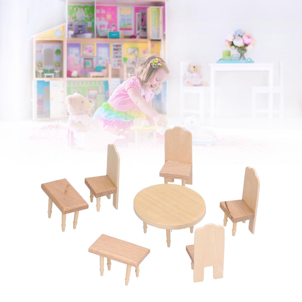 Ensemble miniature de maison de poupée table à manger et chaises 1:Accessoires de Maison de Poupée Échelle 1:12 pour Salon Salle à Manger Chambre à Coucher Série Salle à Manger