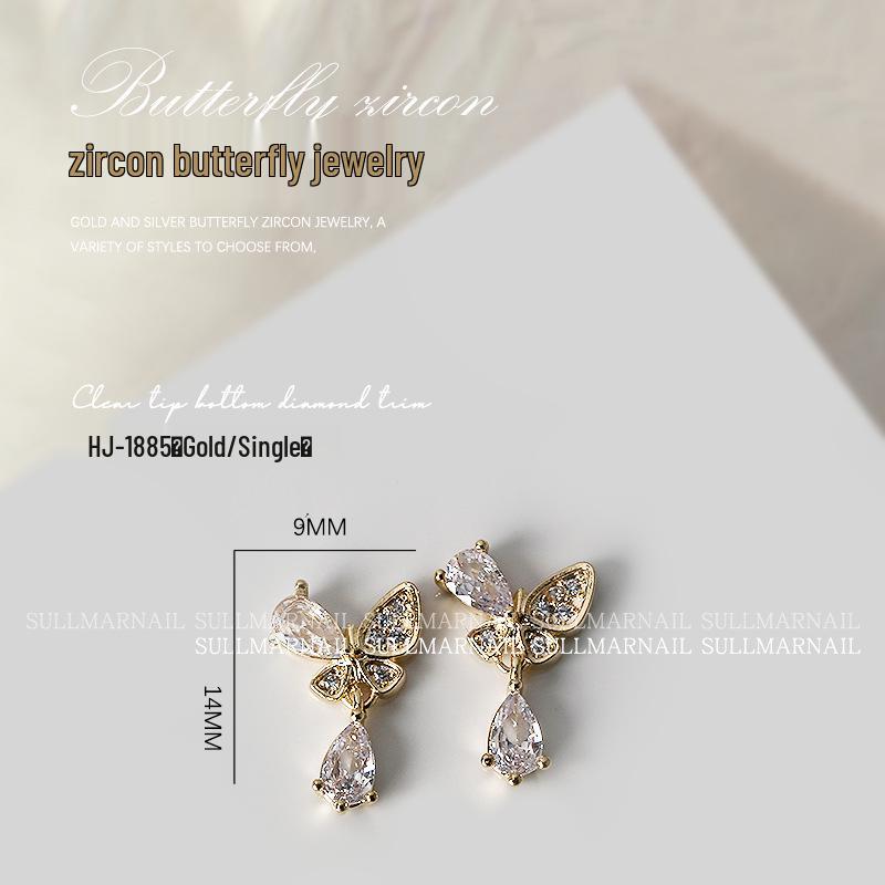 Butterfly Zircon Nail Art Jewelry: Pearl, Ribbon, Gold & Silver Pendant