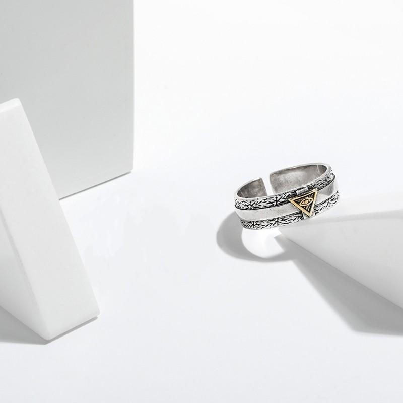 Adjustable Vintage Horus Eye Ring In Sterling Geometric Retro Statement Jewelry Men Women