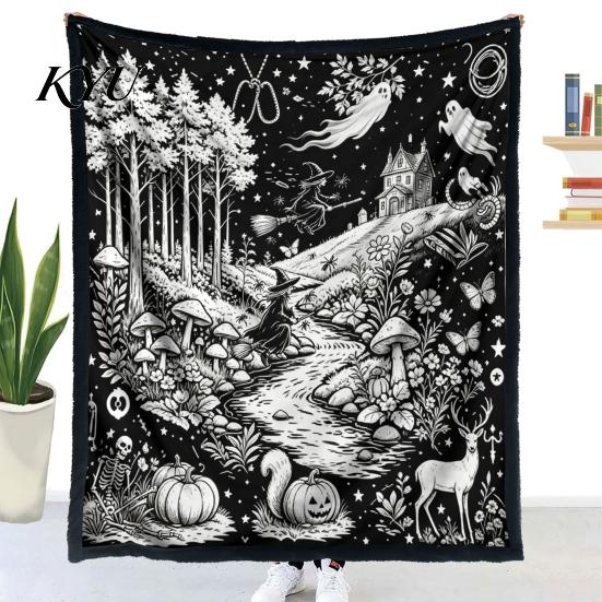 Cozy Bed Throw for Creative Adults Halloween DIY Coloring Blanket, Blanket with Ghost Patterns, Color Your Machine Washable Sofa Own And Kids,