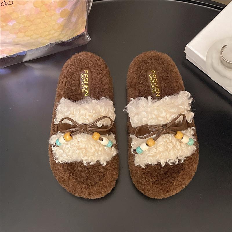Internet celebrity fashion brown explosion Mao Mao slippers women's autumn and winter wear 2025 new ins trendy thick bottom casual home