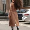 Damski płaszcz oversize w jednolitym kolorze pas jesienno-zimowy ścielenie łóżka kołnierz z rozcięciem na dole długi płaszcz do biura
