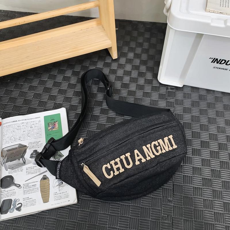 Women's Denim Chest Bag Letter Crossbody Bag Waist Bag Men's Large Capacity Sports Bag