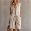 Women's Loose Casual Two-Piece Set Sleeveless Striped Trim Shirt High Waist Shorts Outfit