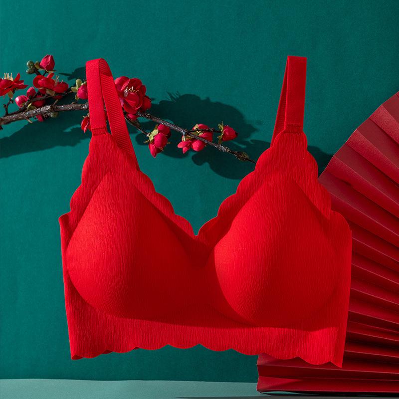 

Benmingnian Red Seamless Wire-Free Push-Up Bridal Bra 6XL 240-280 kg 48BCDE
