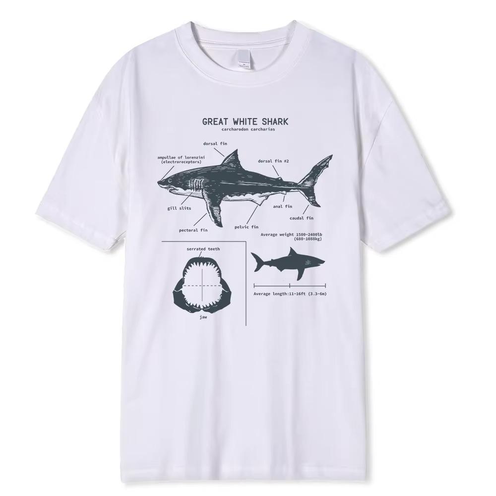

Футболка Great White Shark Anatomy, новинка, летняя, мужская, уличная, с коротким рукавом, в стиле хип-хоп, панк, повседневные, модные, белые футболки S