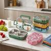 Large Capacity Divided Bento Lunch Box With Handle Cute Sealed 304 Stainless Steel Fruit Salad Food Container For Kids Students