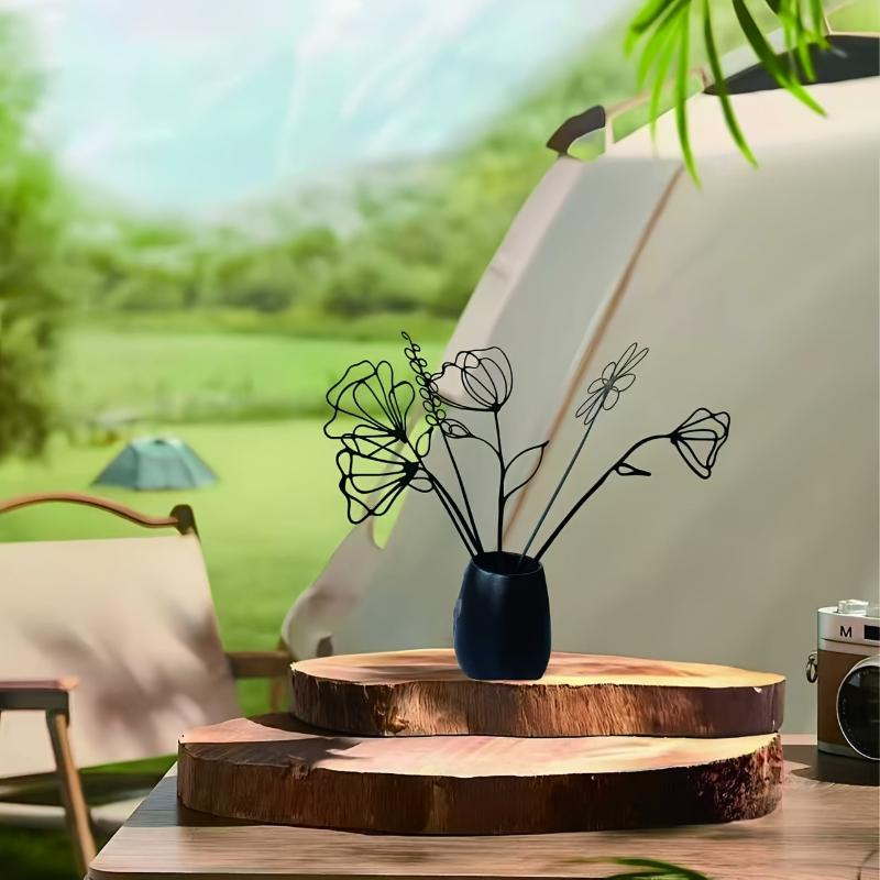 6pcs Black Metal Artificial Flowers Minimalist Modern Floral Decorations Indoor And Outdoor Ornaments for Home Office Wedding