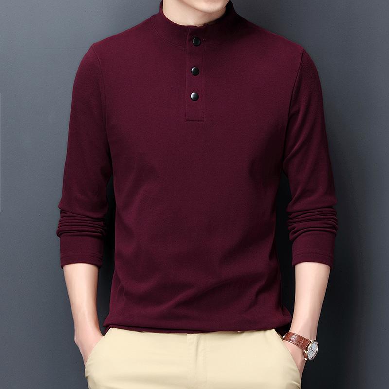 Men'S Lapel Solid Color German Velvet Business Casual T-Shirt Medium Dad Men'S Long-Sleeved Polo Shirt
