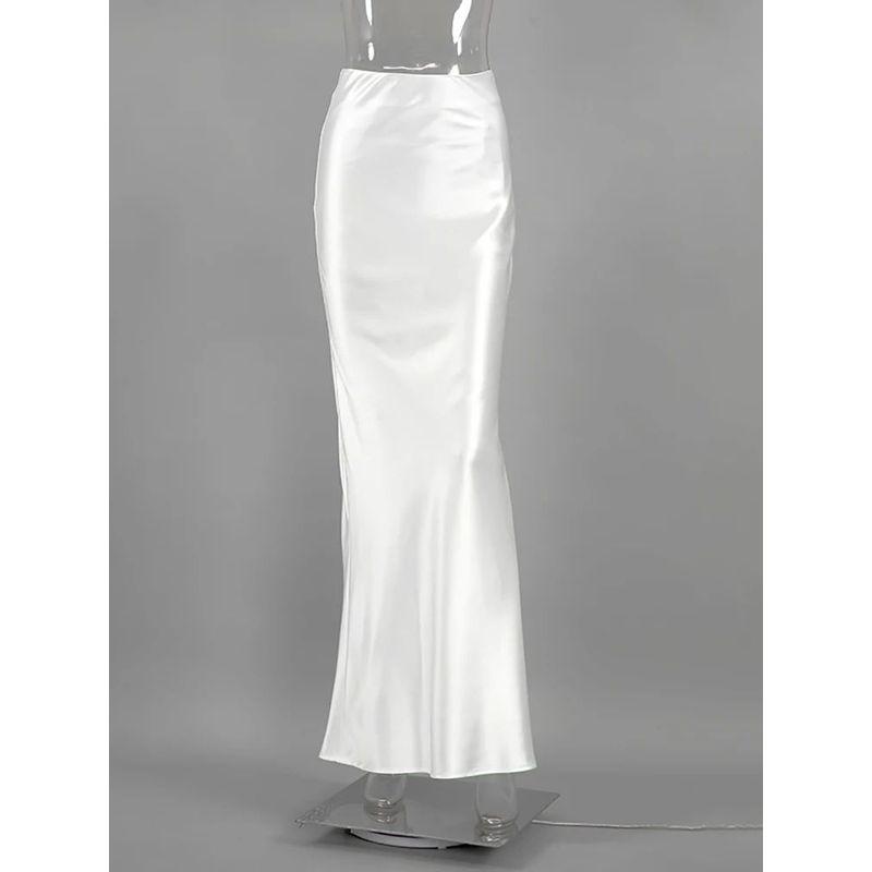 

High Waisted Slim Fit Fish Tail Long Skirt High Waist Silm Fishtail Dress white L(L)