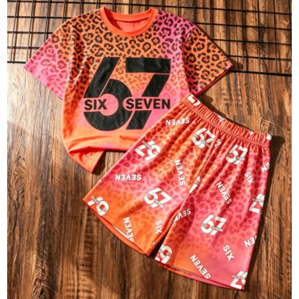 Fashion Kids Set 67 Number Printed Kids T-shirt and Shorts 2 Piece Set Summer Casual Outdoor Street Boy's and Girl's T-shirt Sets