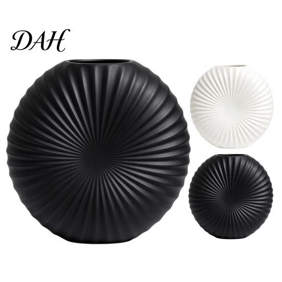 Modern Entrance Table Decor Oblate Circular Radial Texture Decorative Vase, Floral Container for Living Room Entryway, Dining Flower Vessel