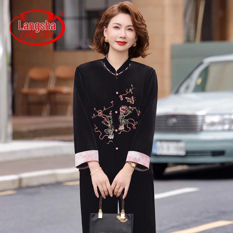 LangSha Women s New Chinese Style Autumn Tang Suit Set 4XL