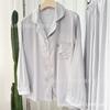 [Special Offer] Winter New Light Grey Jacquard Striped Ice Silk Pajamas Women's Simple and Comfortable Women's Loungewear Set