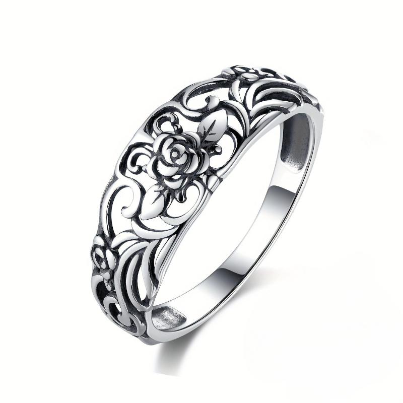 Vintage CopperColor Hollowed Out Carved Floral Pattern Ring, Women's Creative Holiday Accessory Jewelry