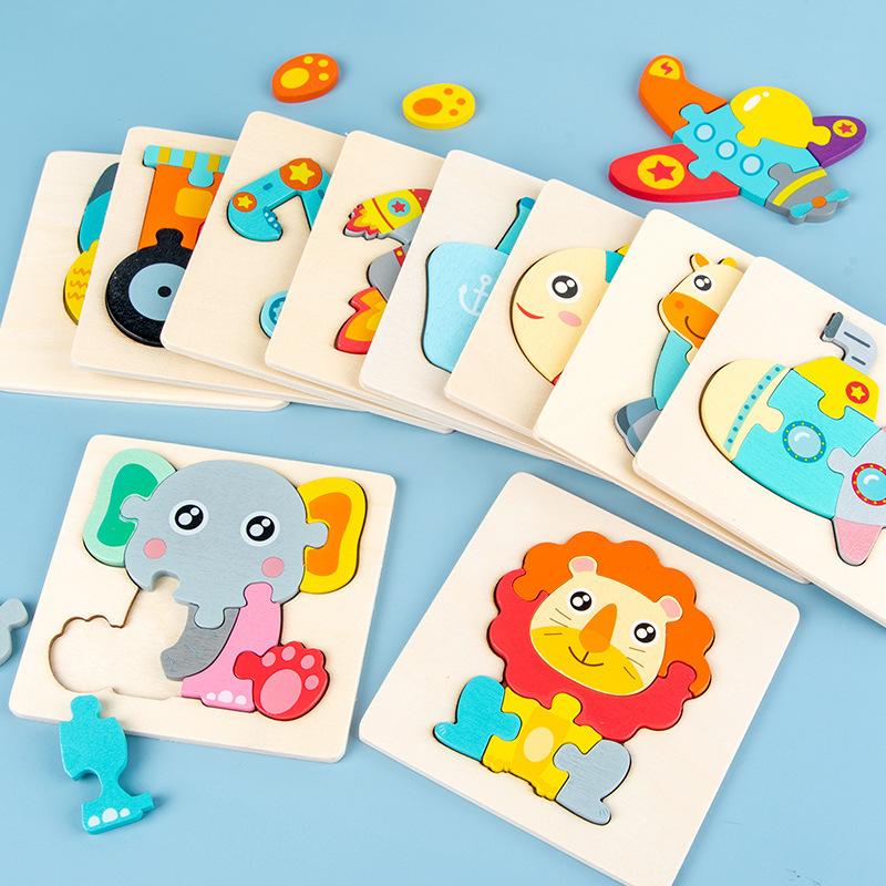 Bebek Ahşap Oyuncaklar 3D Bulmaca Karikatür Hayvan Zeka Bilişsel Yapboz Ahşap Bulmaca Erken Eğitici Oyuncaklar Çocuklar İçin Hediyeler