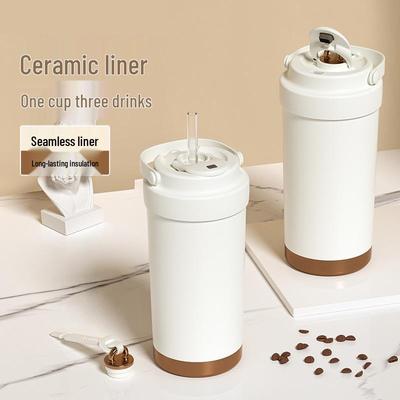 316 Ceramic Lined Thermos Cup for Female Students - Portable Travel Coffee Cup with Straw
