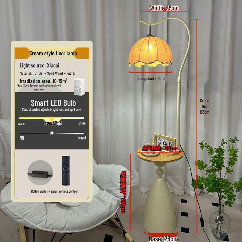 Cream Floor Lamp with Storage and Coffee Table for Living Room and Bedroom Decor