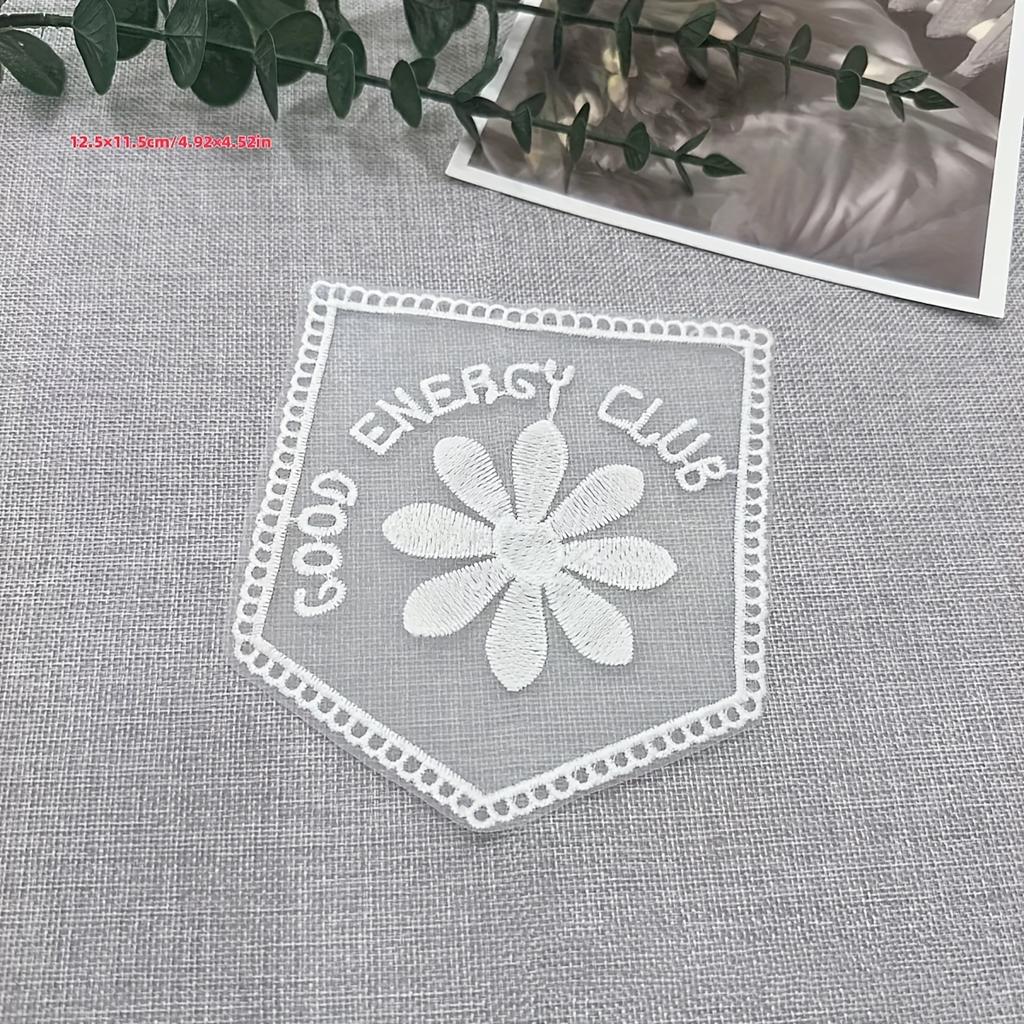 1pc Elegant White Lace Embroidered Patch, Floral & Geometric Patterns Sew-On Applique for Clothing DIY Crafts Denim Pocket Decoration Sewing Supplies