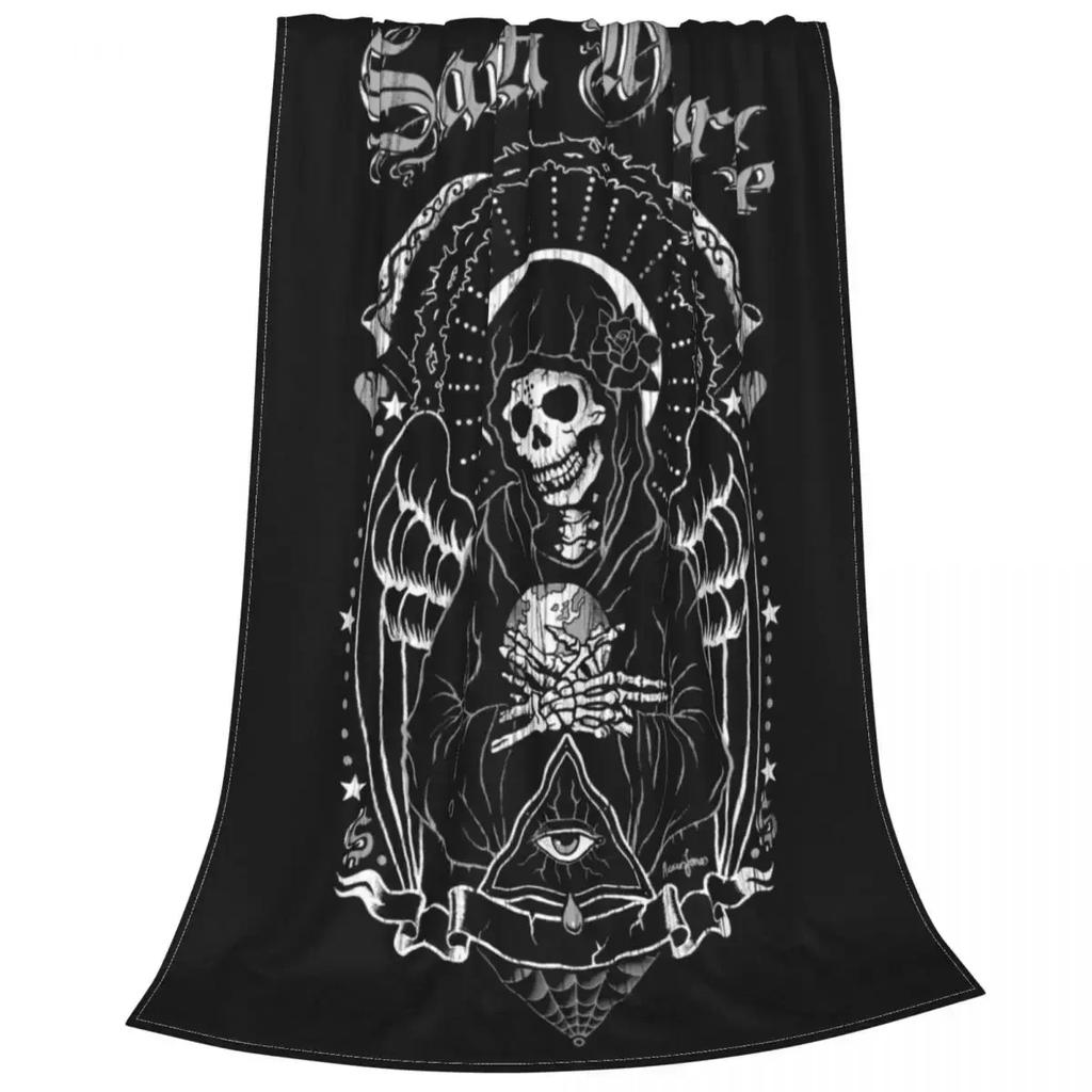 Holy Death Santa Death Skull Blanket Velvet Horror Halloween Ultra-Soft Throw Blankets for Airplane Travel Bedroom Quilt