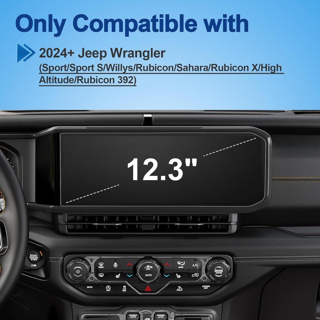 Anti-Glare Matte Screen Protector for 2024 2025 Jeep Wrangler (Sport/Willys/Sahara/Rubicon/High Altitude/Rubicon 392) 12.3In Touchscreen, 9H Tempered