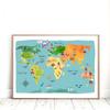 Mappa del mondo dei cartoni animati Pittura su tela Decorazioni per la camera dei bambini Poster e stampe Decorazioni per l'aula Immagini di arte della parete Decorazioni per la casa
