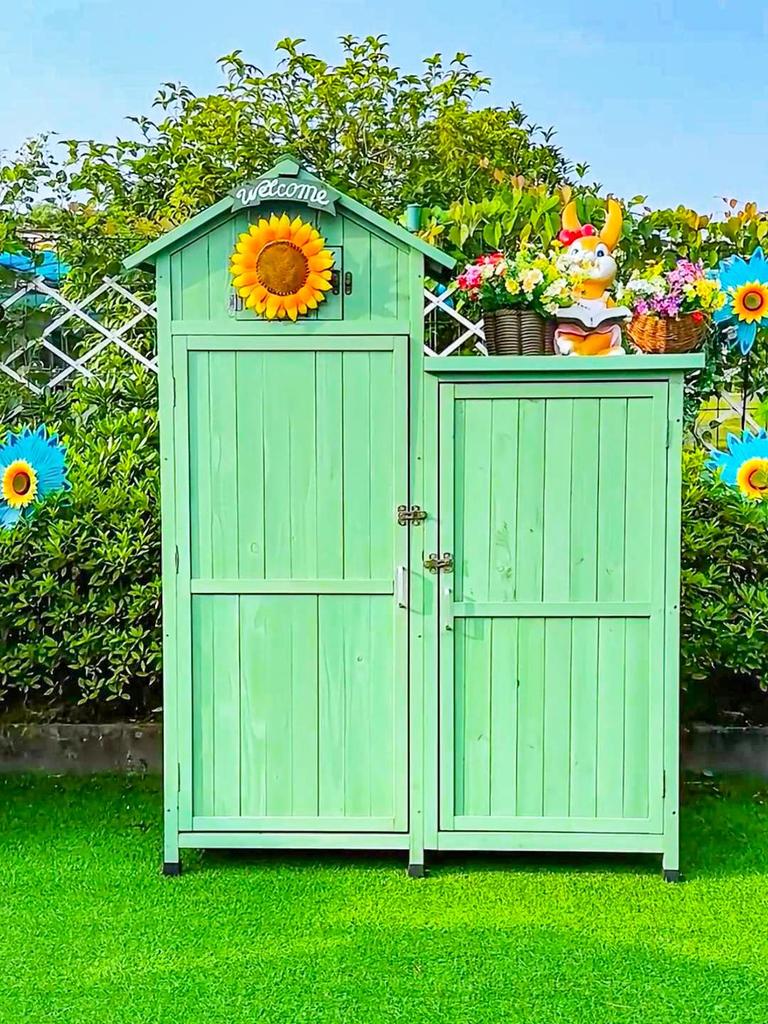 Waterproof Outdoor Wooden Storage Cabinet for Garden Tools - Anti-Corrosion and Sun Protection, Ideal for Courtyard and Balcony Use.