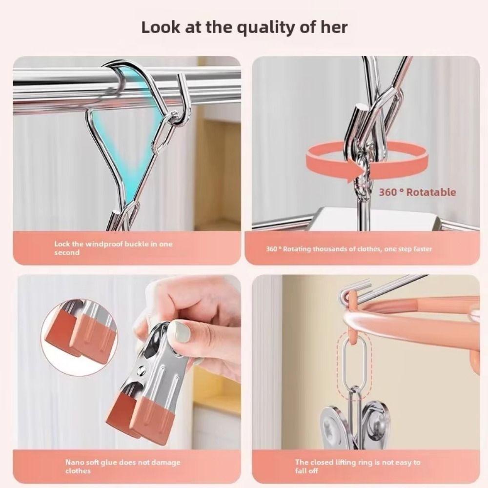Stainless Steel 24 Clip Hanging Rack Household Underwear Socks Clip Sock Drying Rack for Home