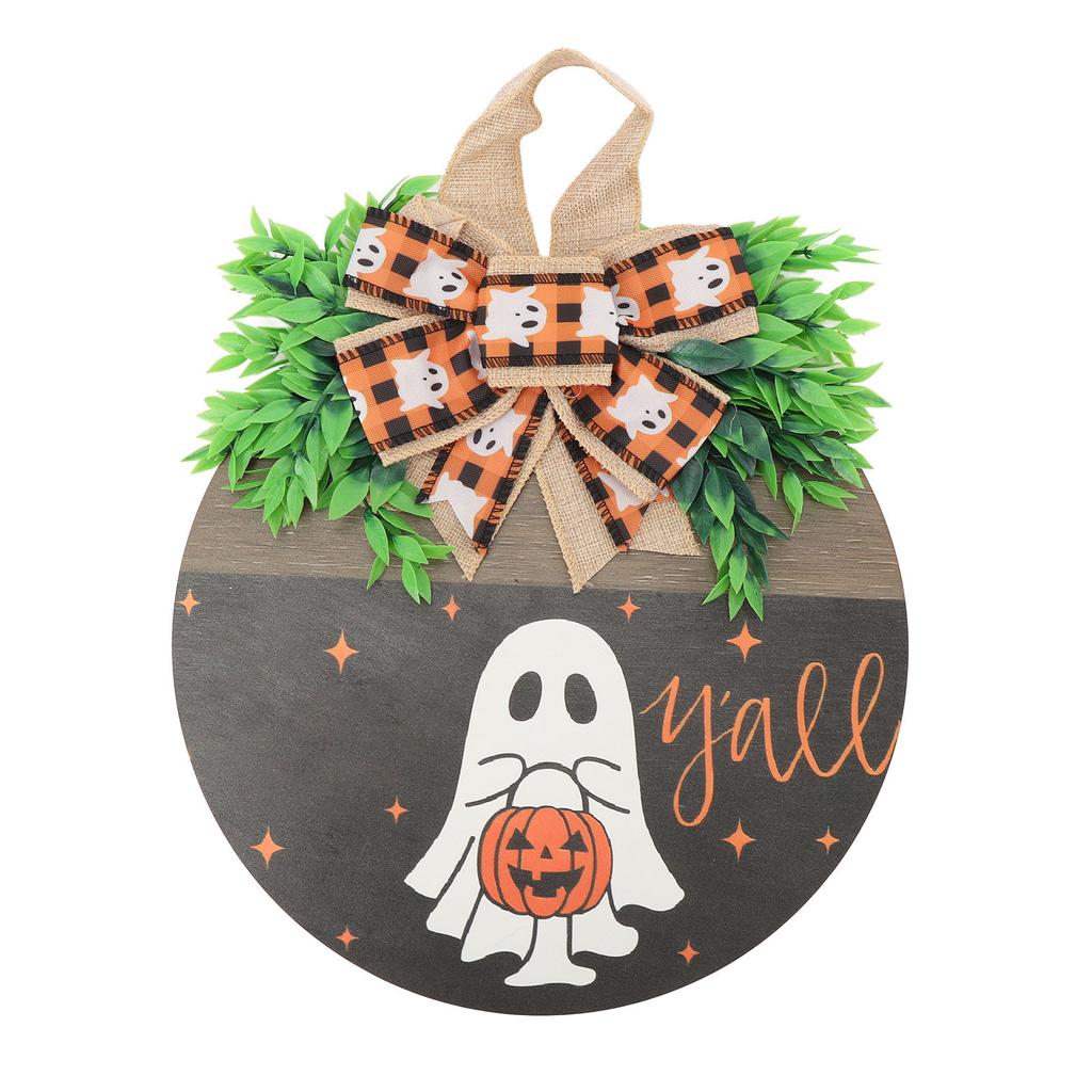 Ghost Pumpkin Door Sign Cute Party Supplies Funny Decoration Spooky Door Hanger for Home Window