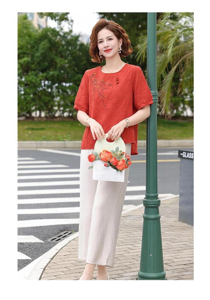 Women's Casual Summer Short-Sleeve Loose T-Shirt for Middle-Aged & Elderly