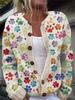Uformelt mote for kvinner med retro-blomstertrykk, langermet topp cardigan-jakke med knapp