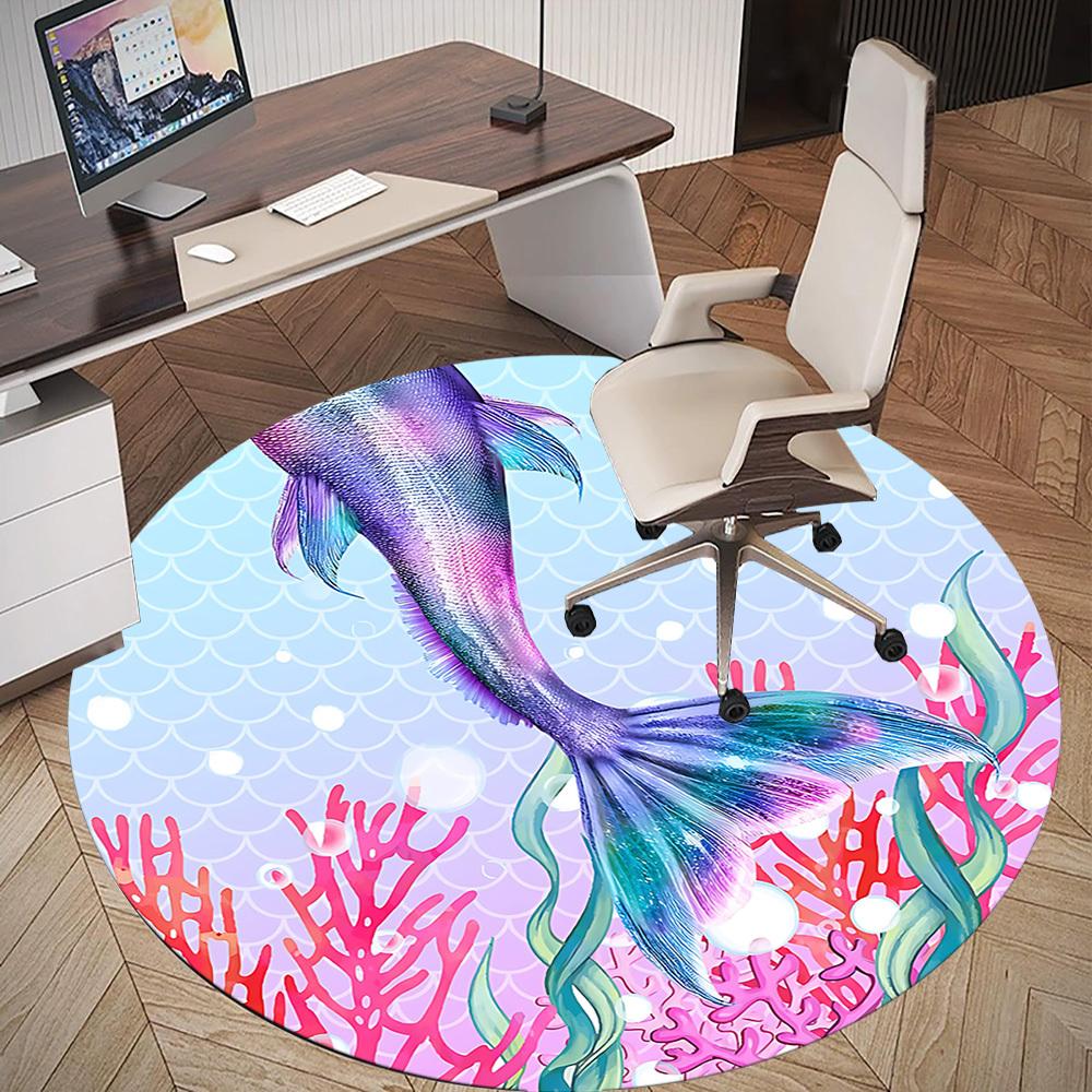 1pc Mermaid Tail Coral Round Chair mat Area Rug - Non-Slip, Floor Mat for Office, Bedroom, and Indoor Decor c1125428