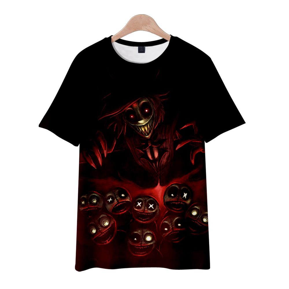 Hazbin Hotel Anime Damen Herren T-Shirts Grafikshirt Cartoon bedruckt O-Ausschnitt Übergroße kurze Ärmel Mode Herrenbekleidung Streetwear